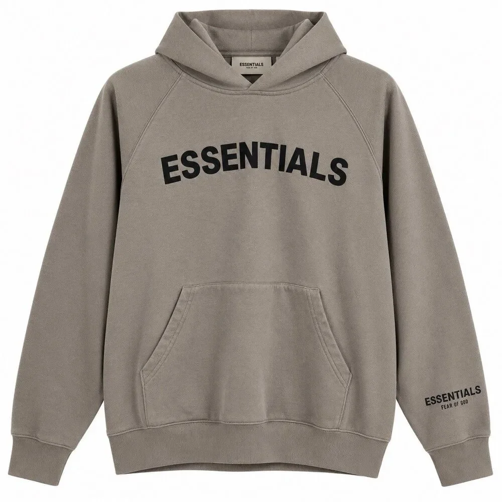 Fear of God Essentials Hoodie Mens Medium Taupe Gray Logo Pullover Oversized FOG